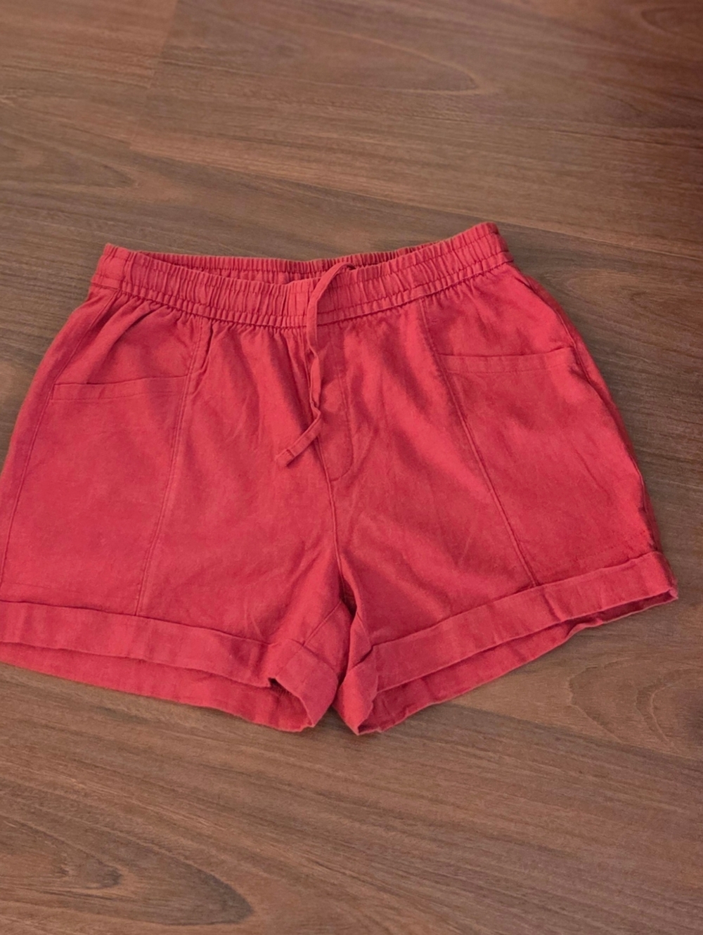 High-Waisted Linen-Blend Shorts -- 3.5-inch inseam. Fired Clay Color